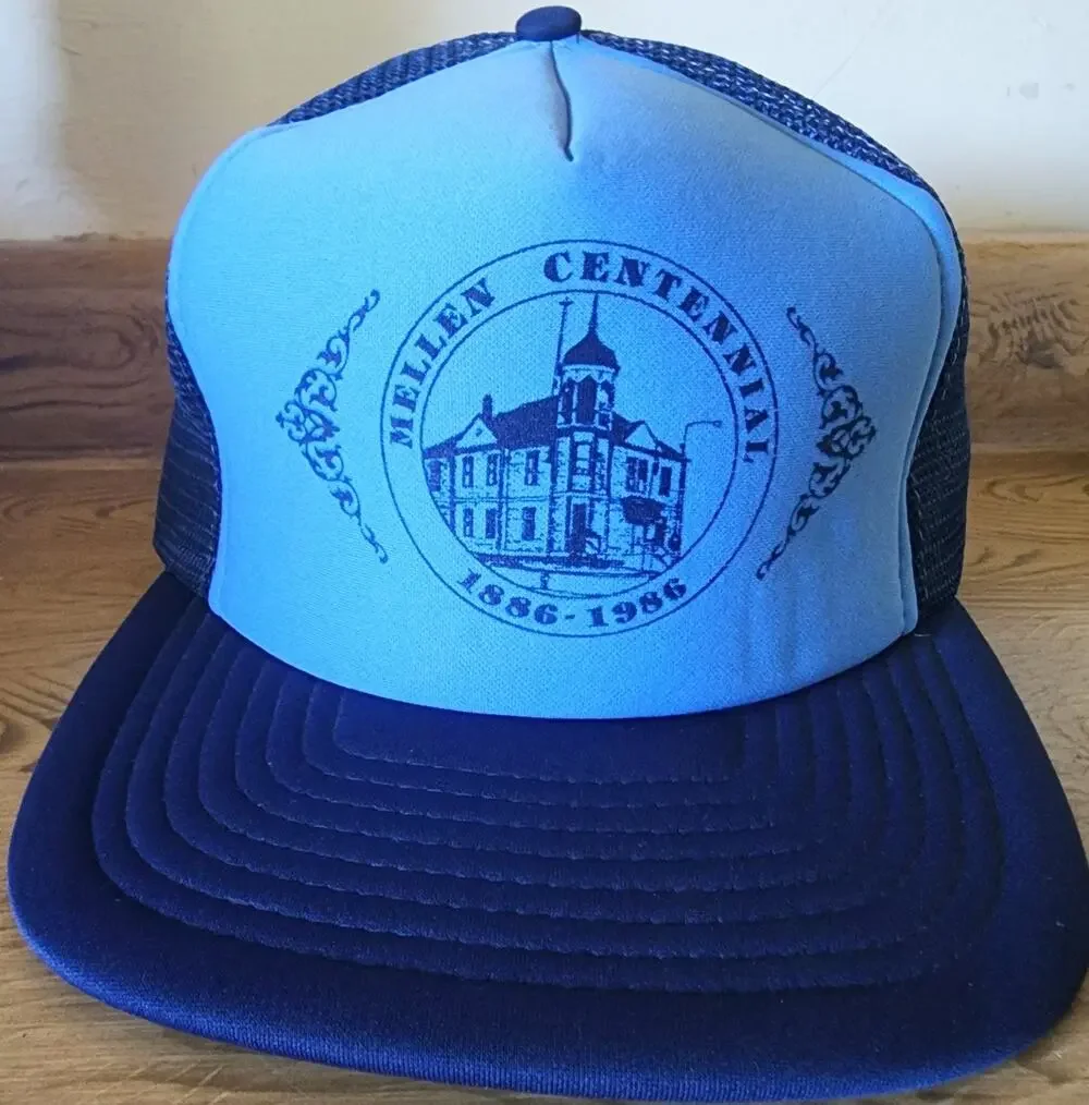 Calhead Trucker Hat Style 76 Mellen Centennial 1986 Adult Snapback Blue